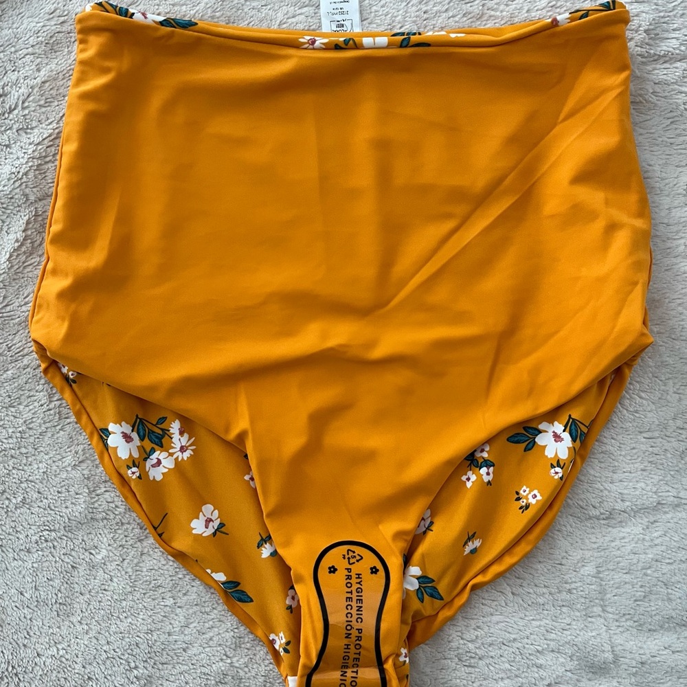 High-Waist Floral Bikini Bottoms - Mustard Yellow - Picture 2 of 4